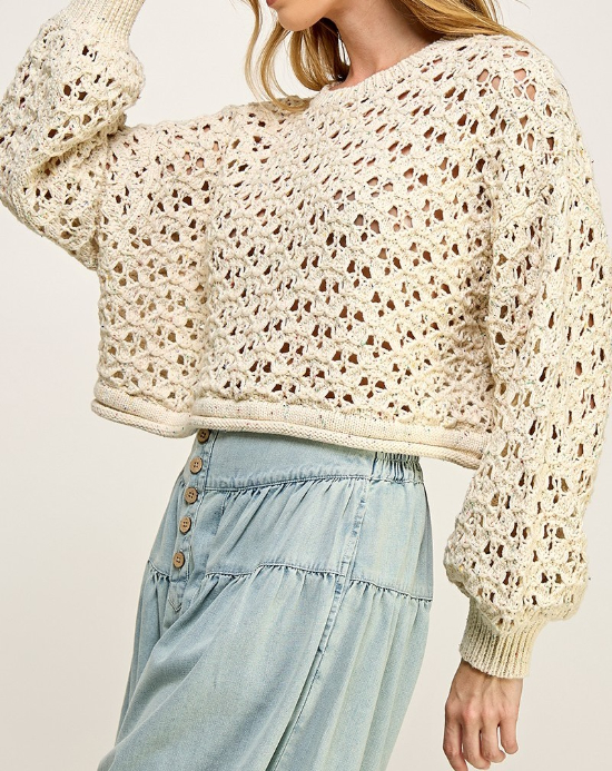 Sweater Crop Crochet Mesh Natural – foto 4