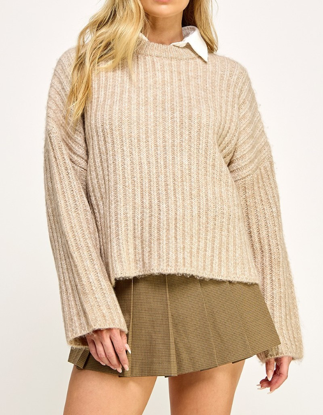 Sweater Slick Neck Knit Beige