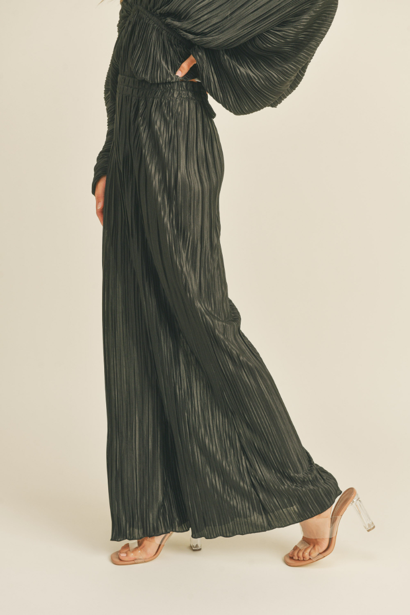 Pantalones Wrinkled Detail Satin Black – foto 1