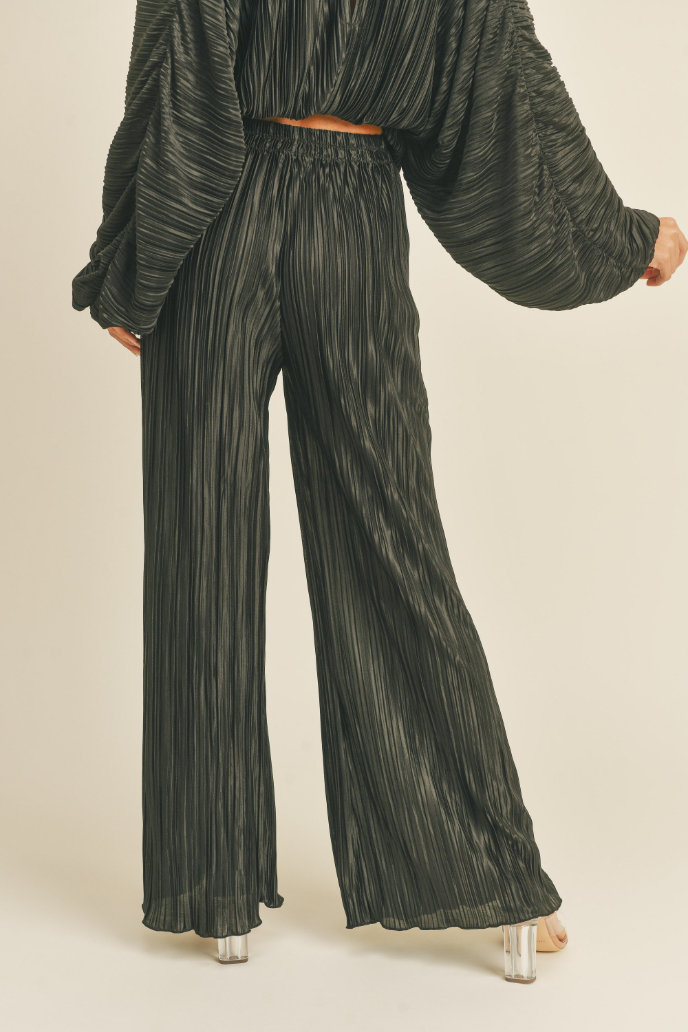 Pantalones Wrinkled Detail Satin Black – foto 2