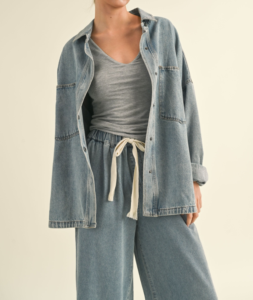 Jacket Snap Button Washed Denim