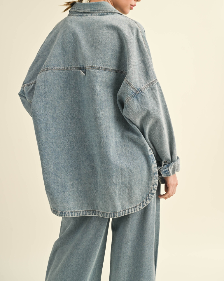 Jacket Snap Button Washed Denim