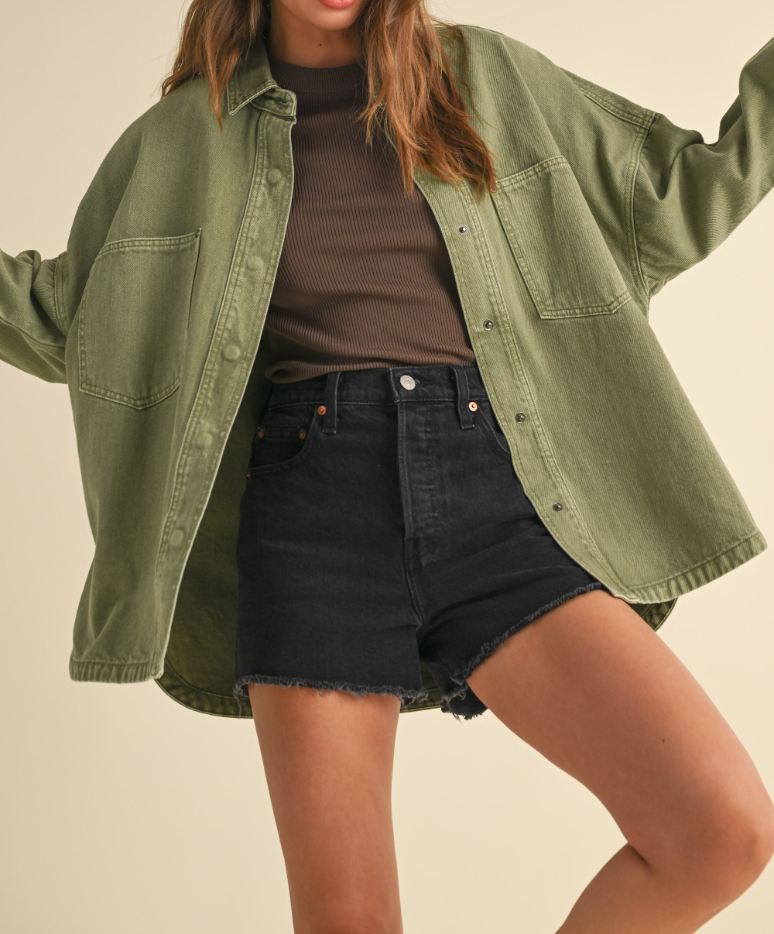 Jacket Snap Button Washed Olive