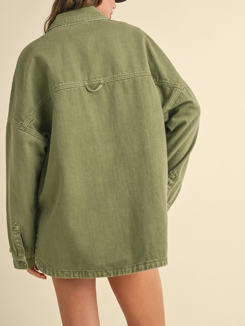 Jacket Snap Button Washed Olive