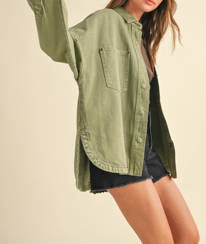 Jacket Snap Button Washed Olive – foto 3