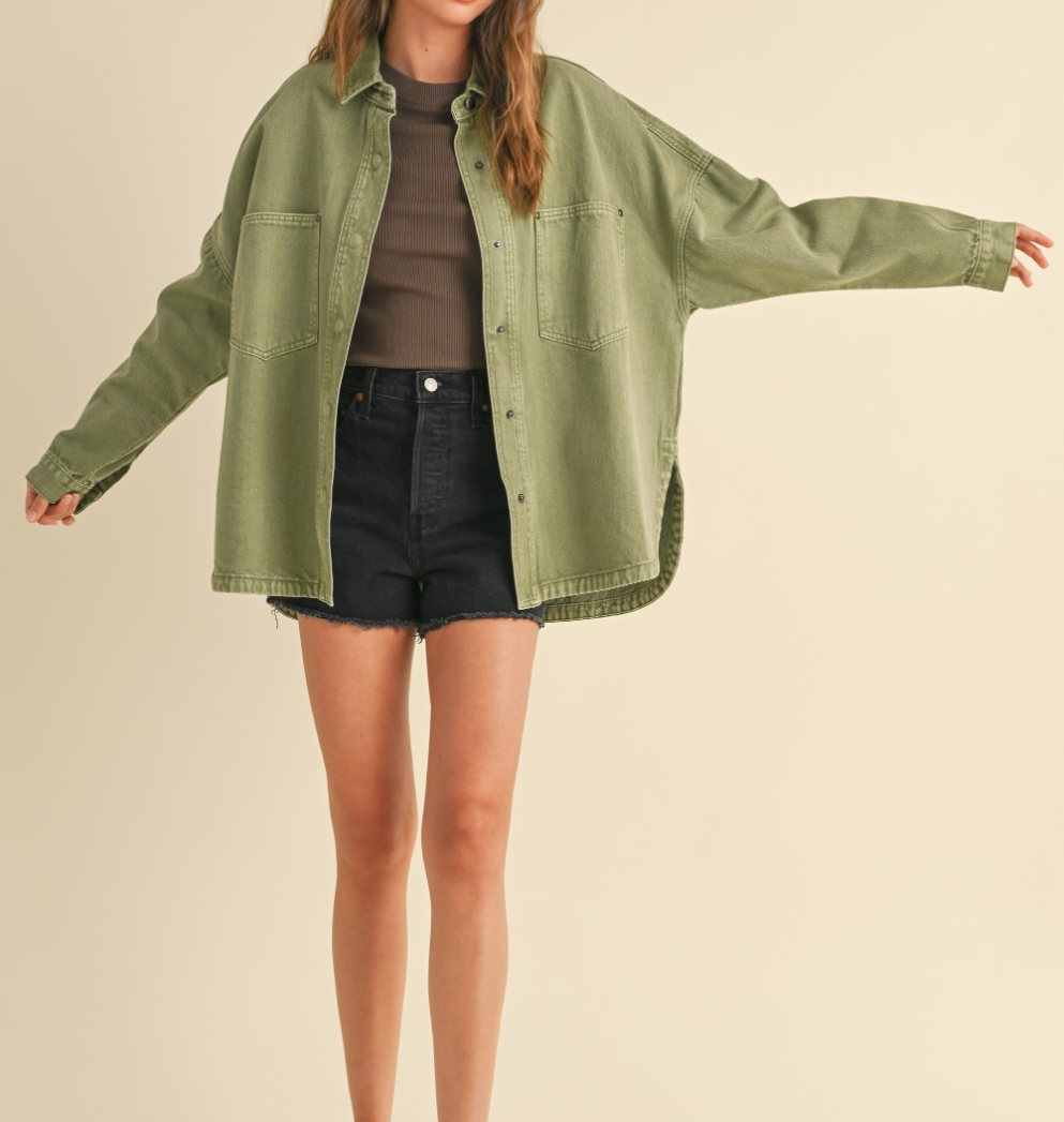Jacket Snap Button Washed Olive – foto 4