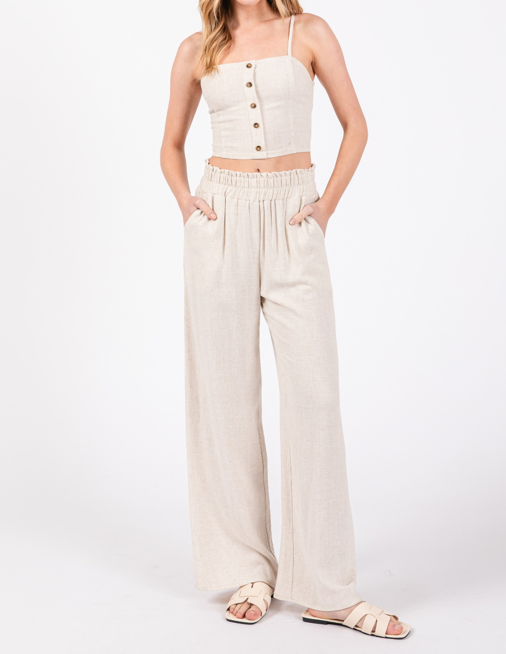 Pantalon Linen Wide Leg Oatmeal – foto 1