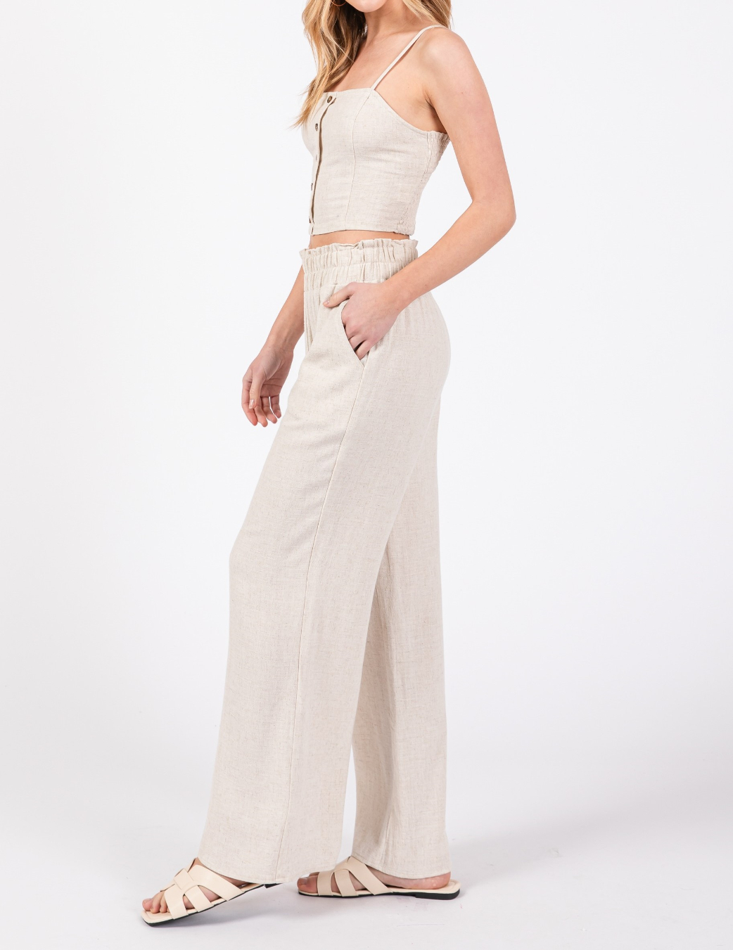 Pantalon Linen Wide Leg Oatmeal – foto 4