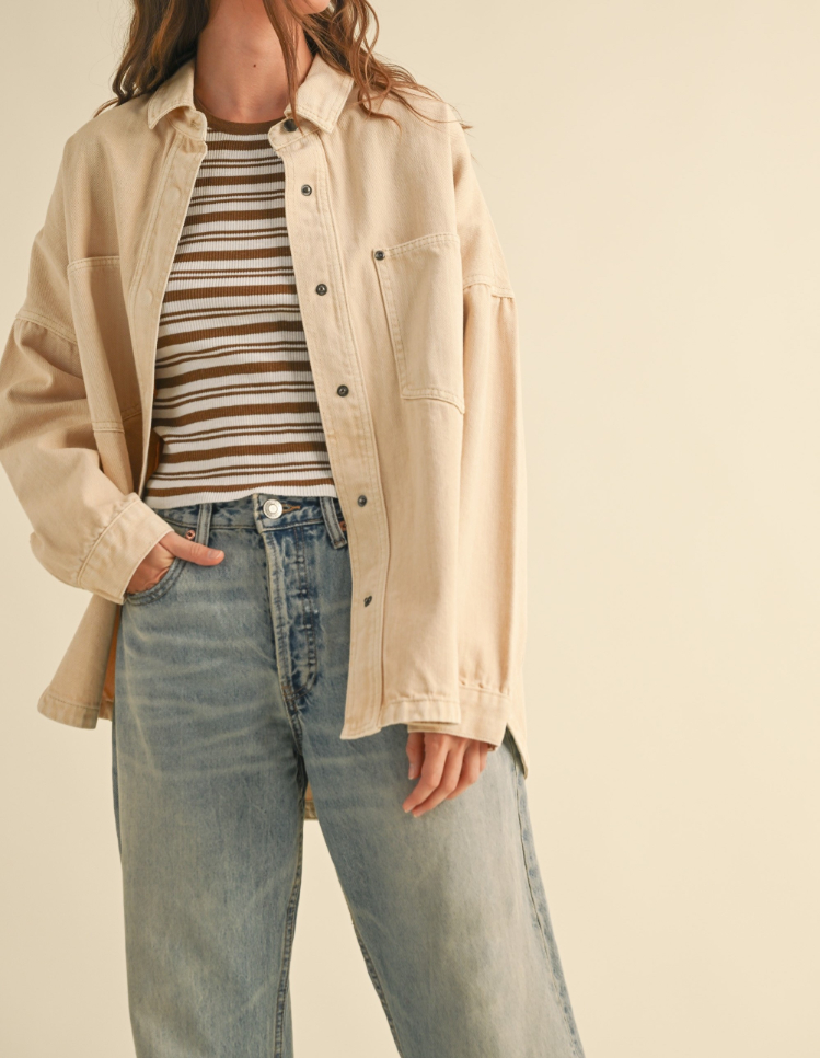 Shacket Double Pockets Washed Beige