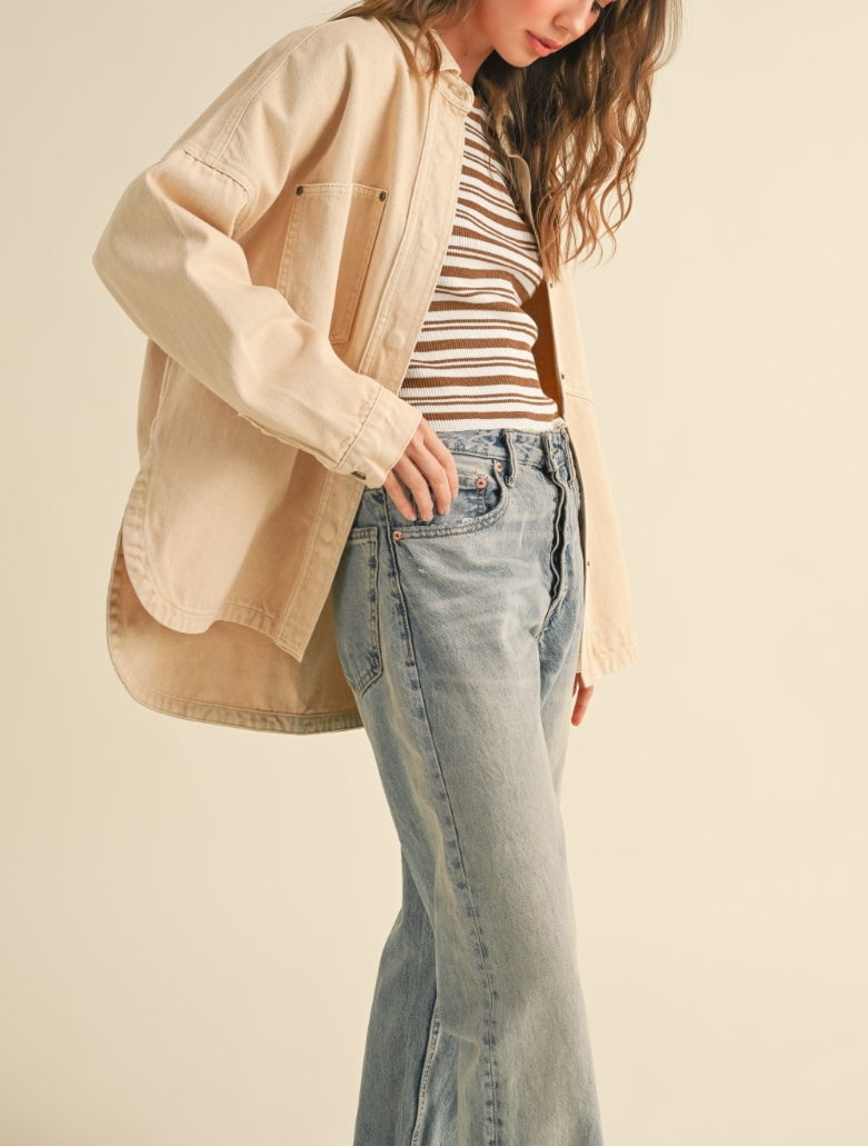 Shacket Double Pockets Washed Beige – foto 3