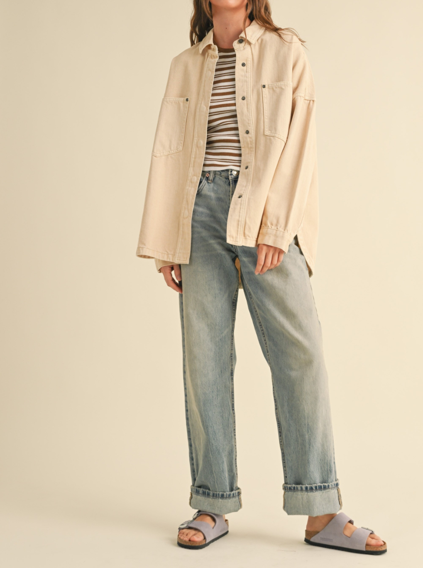 Shacket Double Pockets Washed Beige – foto 4