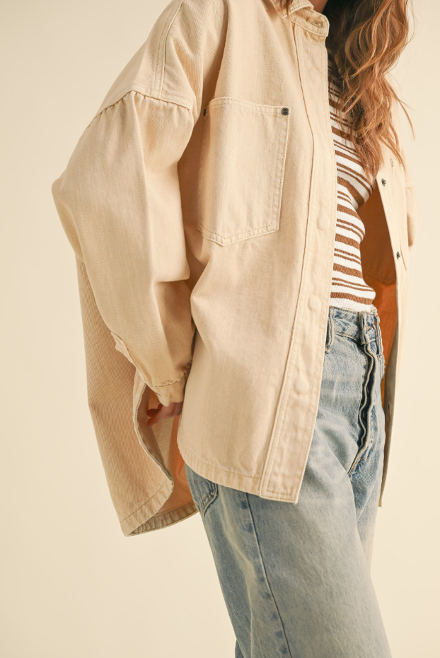 Shacket Double Pockets Washed Beige – foto 5