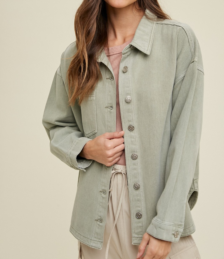 Shacket Denim Pocket Washed Olive