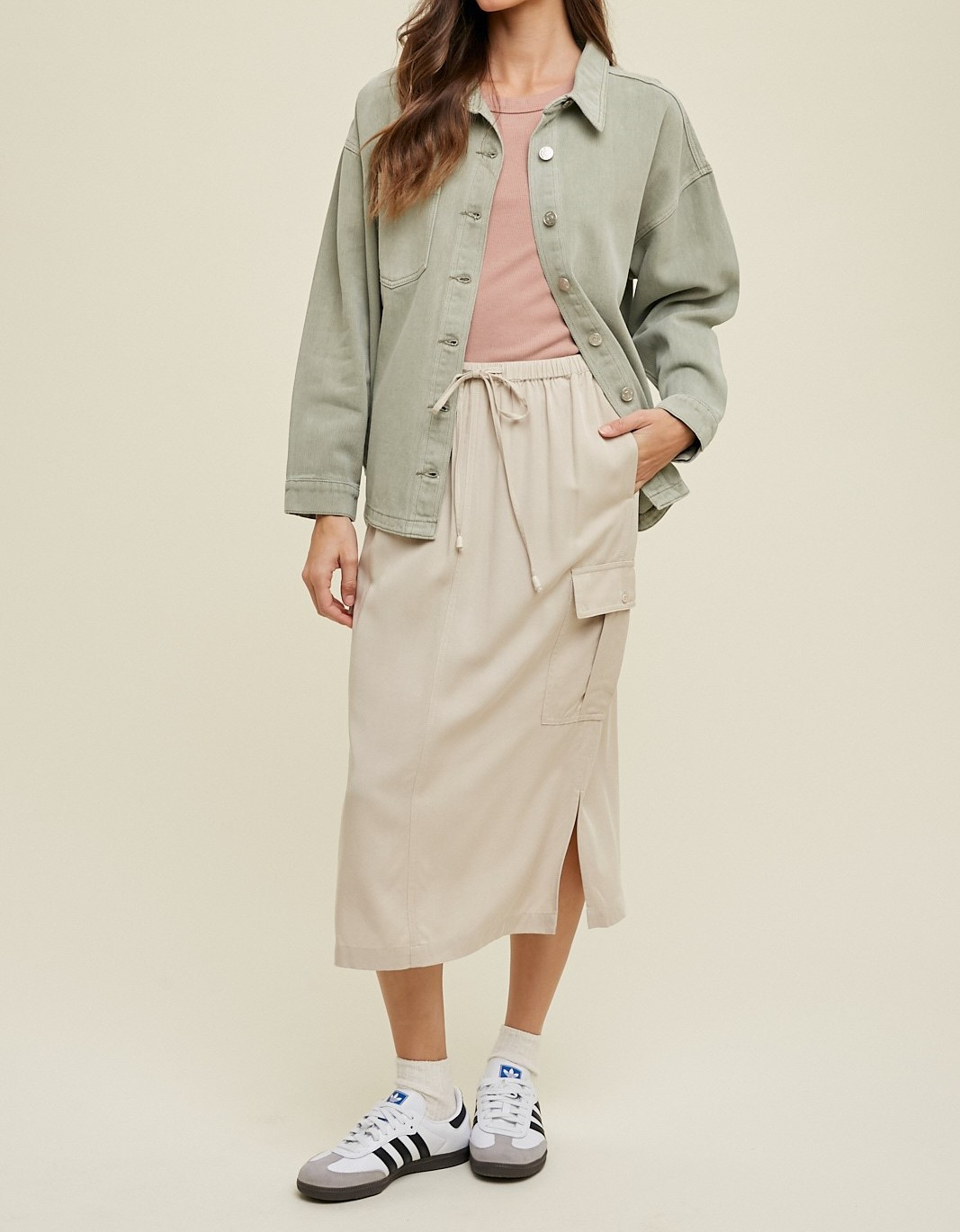 Shacket Denim Pocket Washed Olive