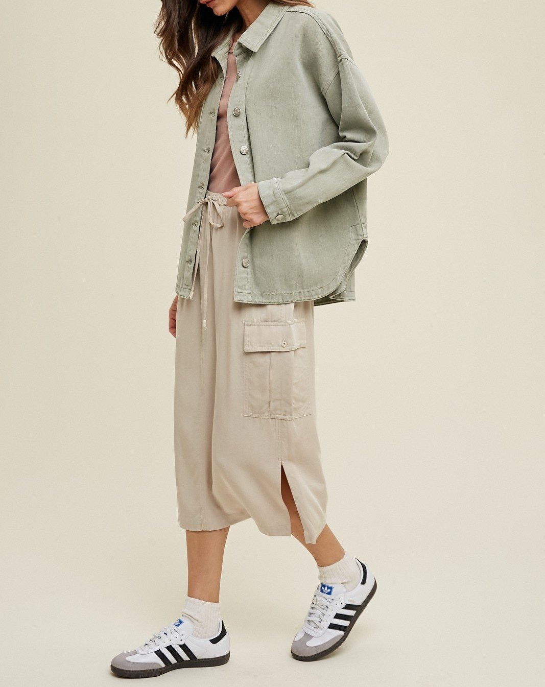 Shacket Denim Pocket Washed Olive – foto 3