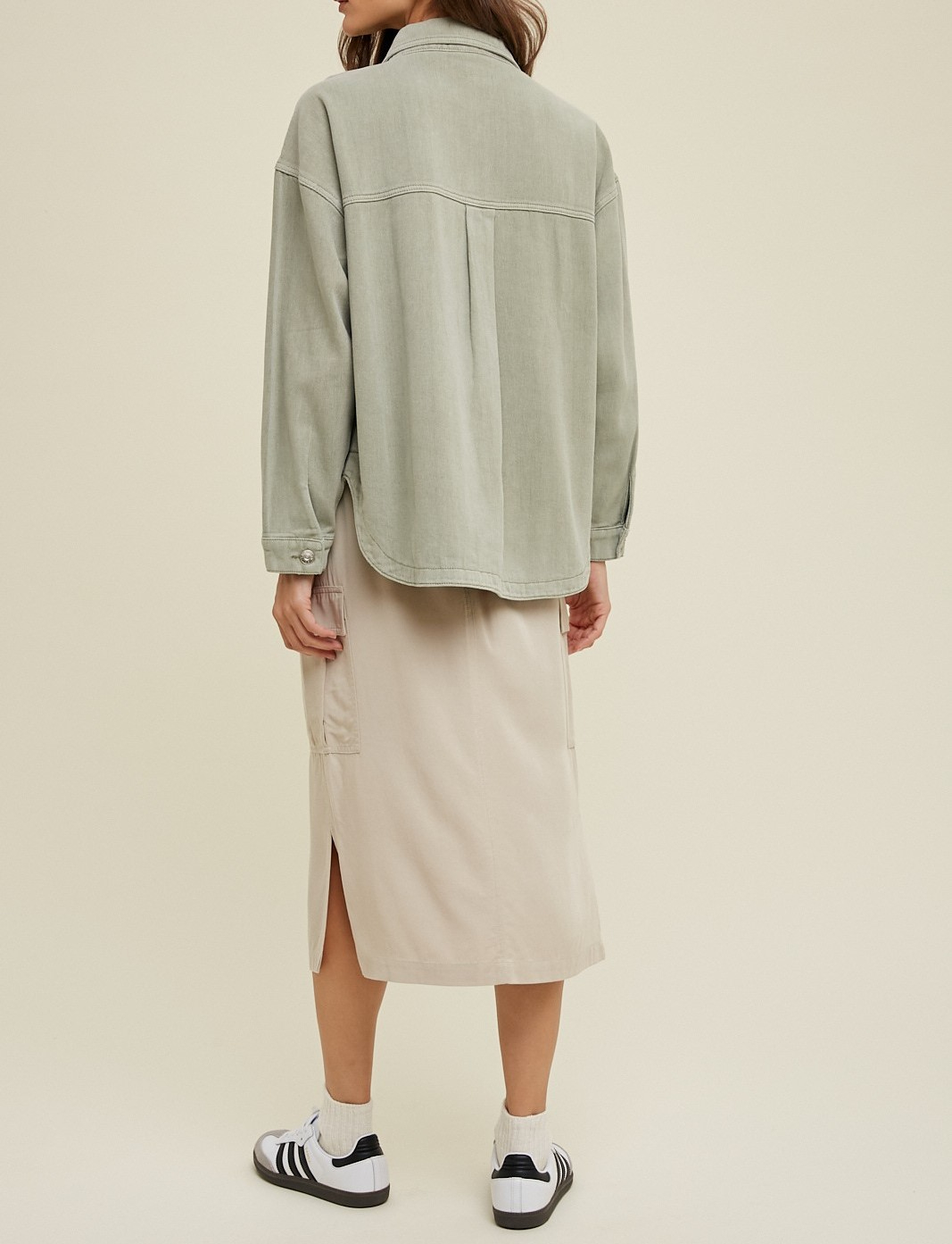 Shacket Denim Pocket Washed Olive – foto 4