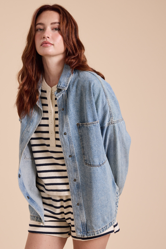 Shacket Snap Button Medium Denim