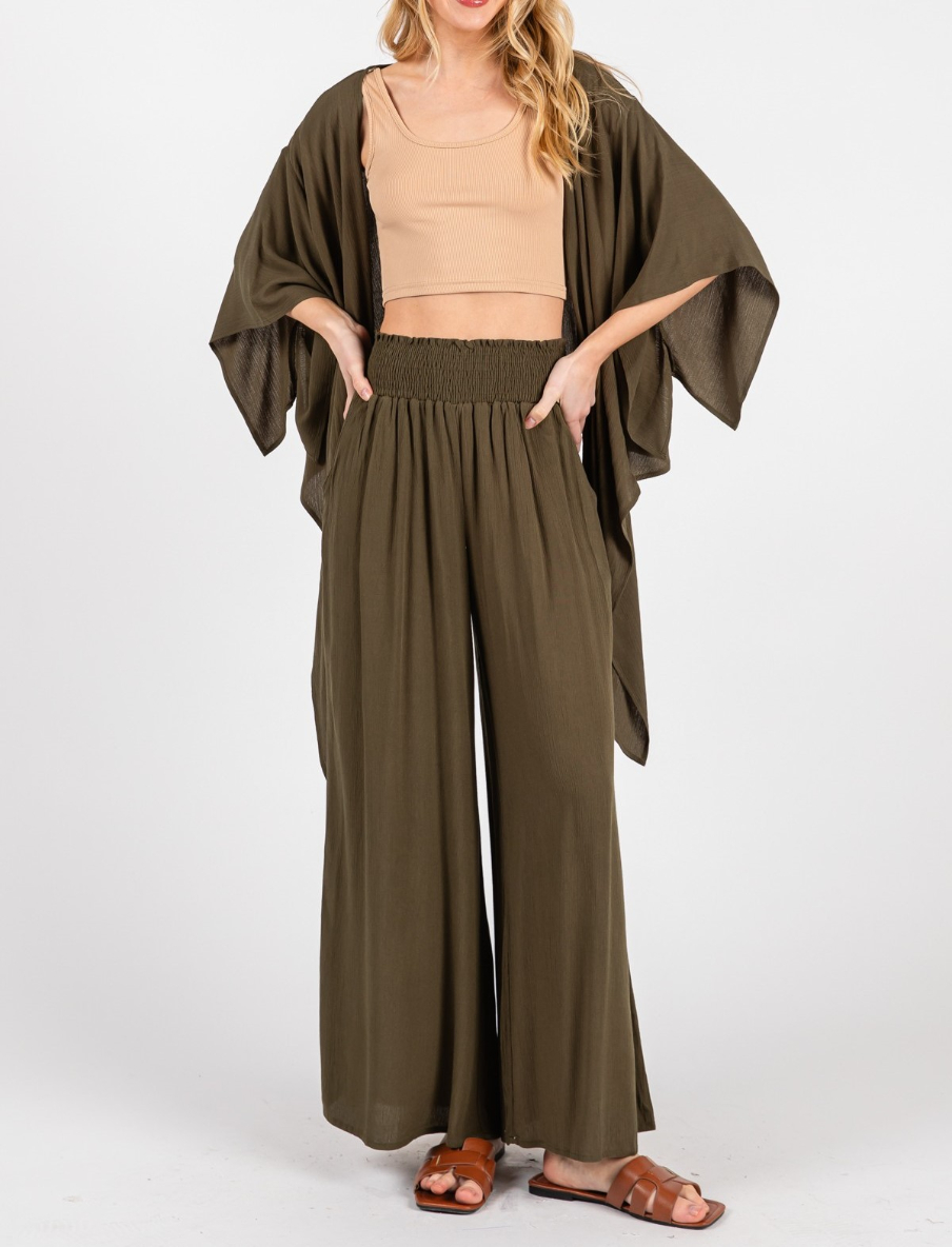 Pantalon Smock Waist Crop Olive – foto 1
