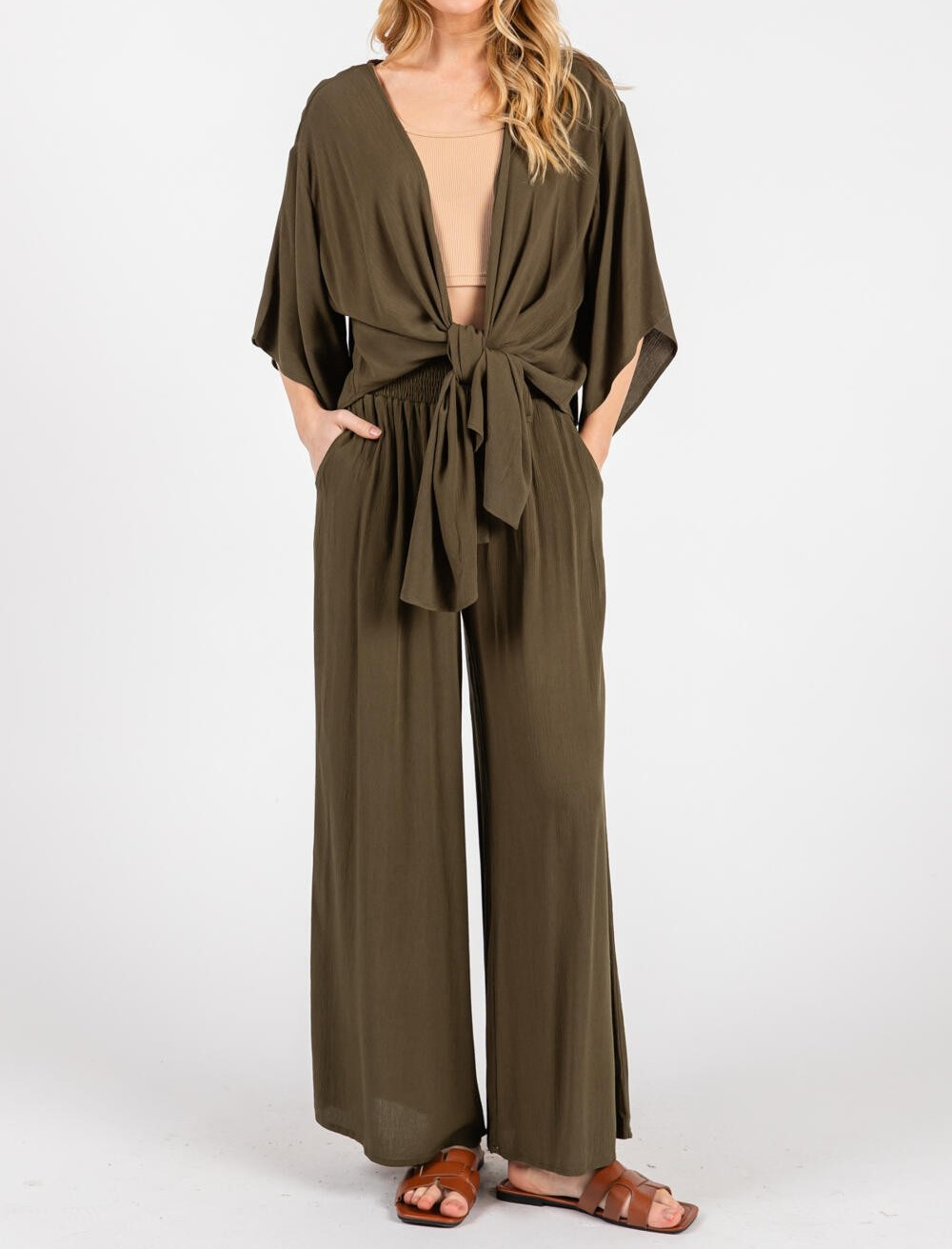 Pantalon Smock Waist Crop Olive – foto 3