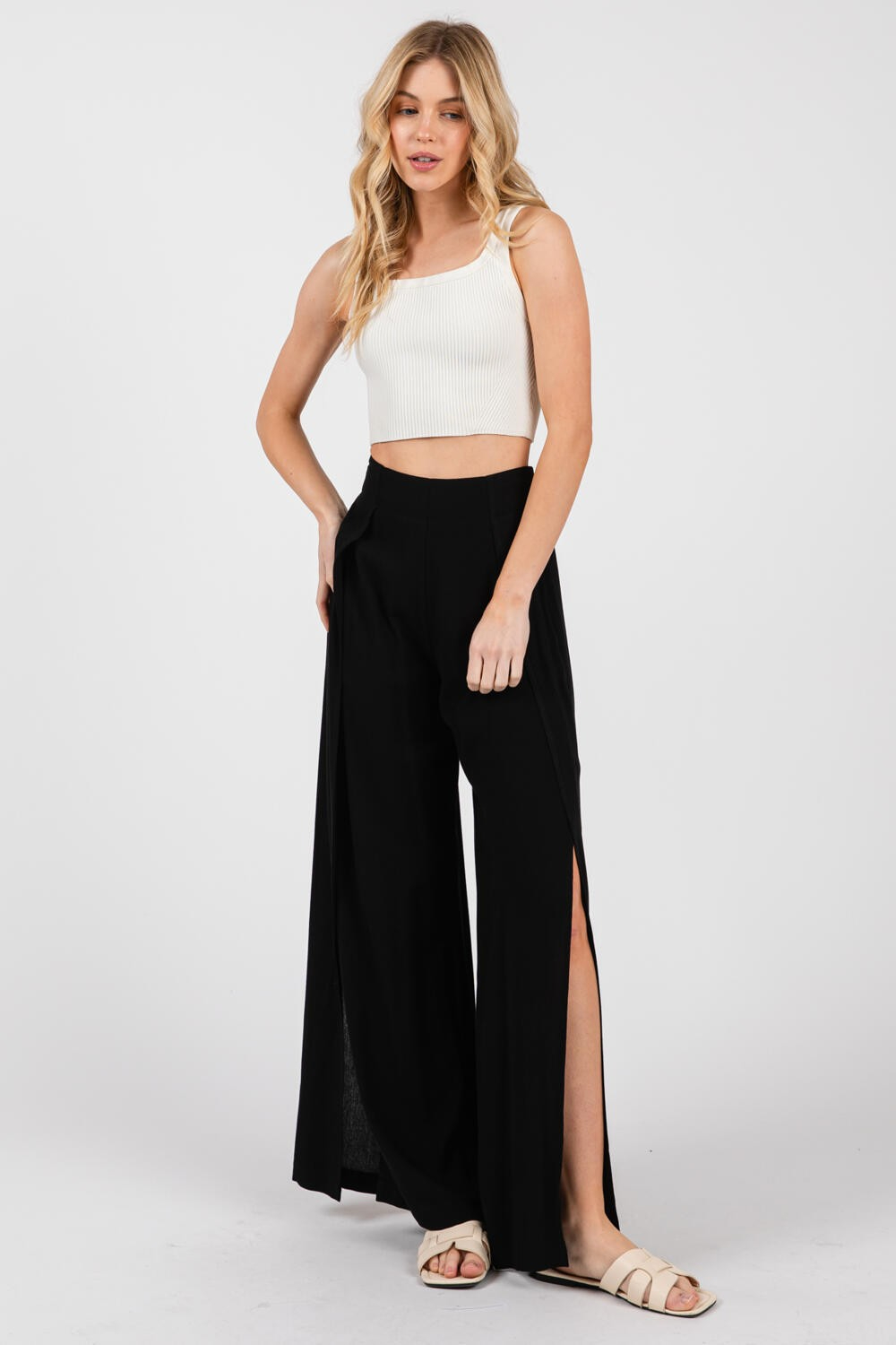 Pantalon Front Slits Black – foto 2