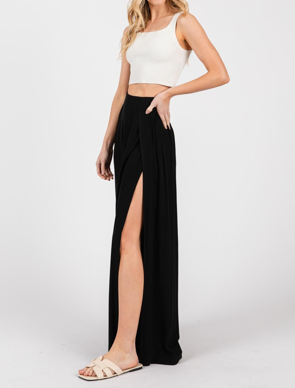 Pantalon Front Slits Black – foto 5