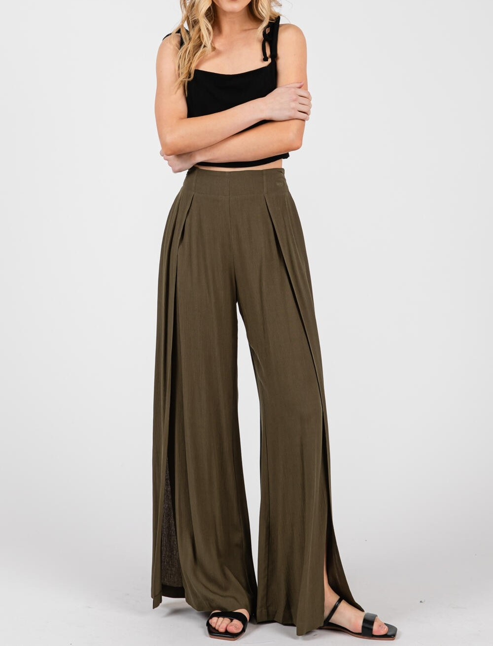 Pantalon Front Slits Olive – foto 1