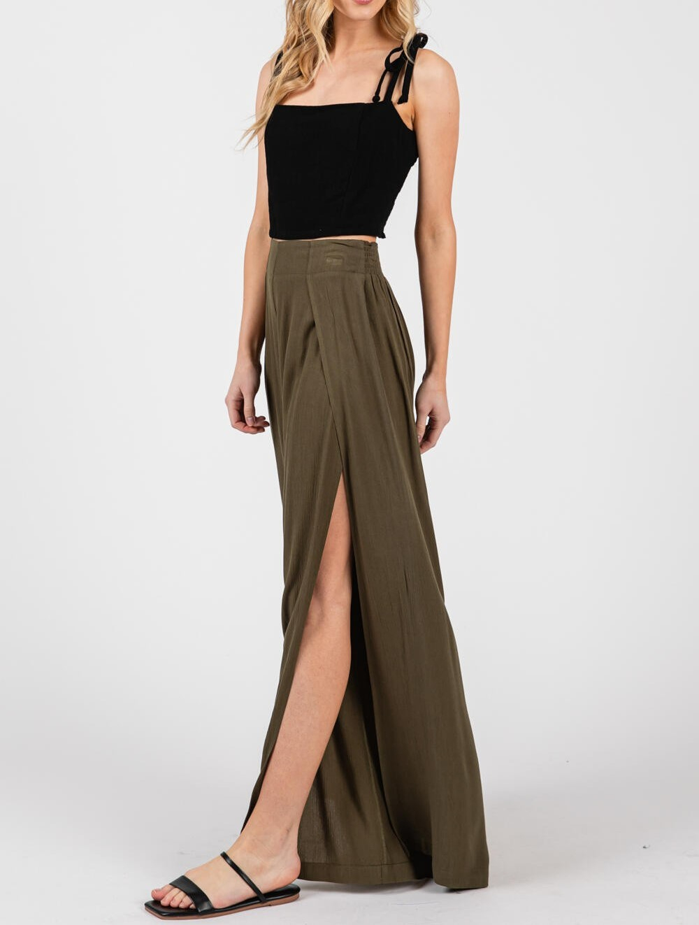 Pantalon Front Slits Olive – foto 3