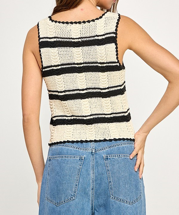 Blusa Knit Croche Beige/ Black Stripes – foto 2