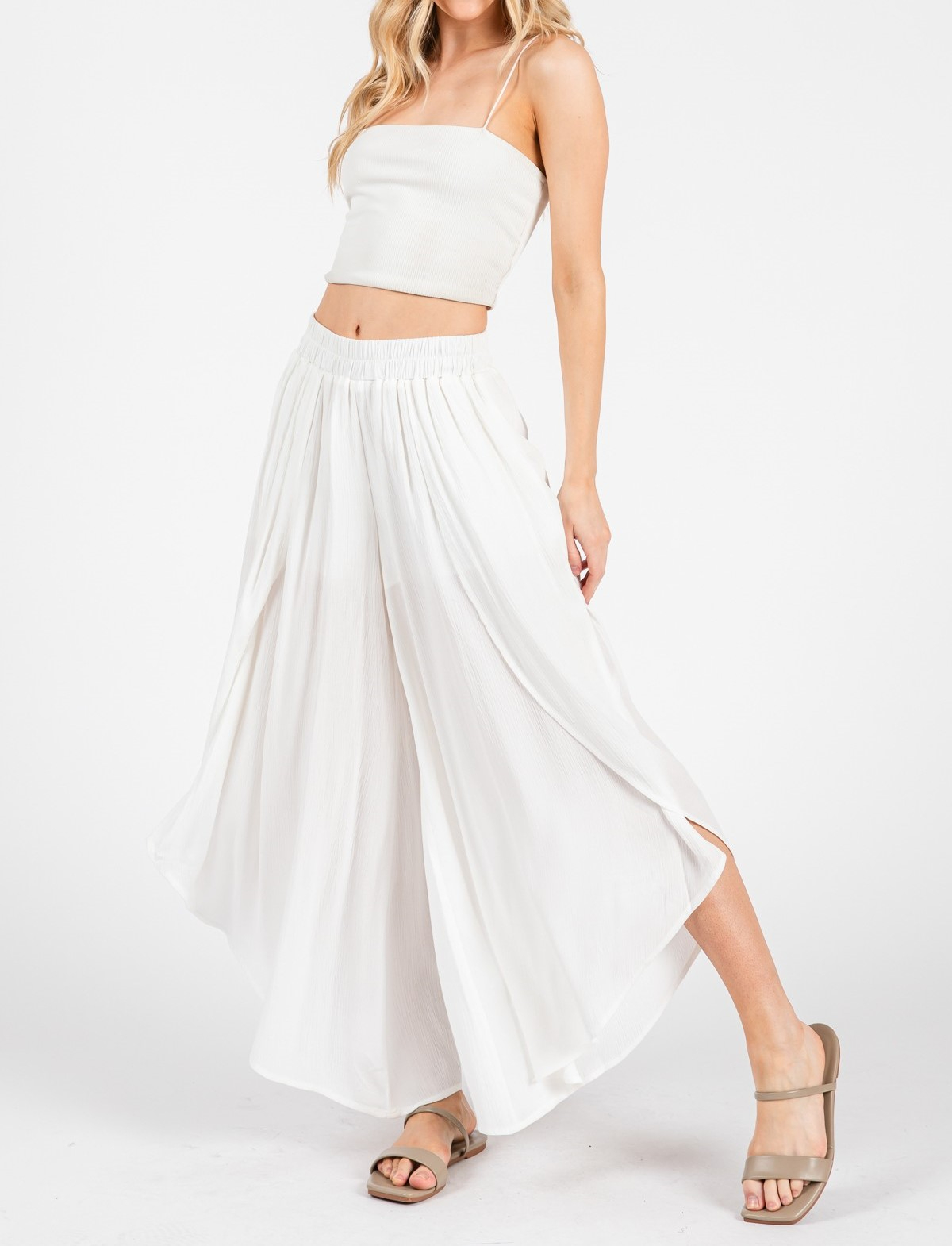 Pantalon Overlap Front Slit White – foto 1