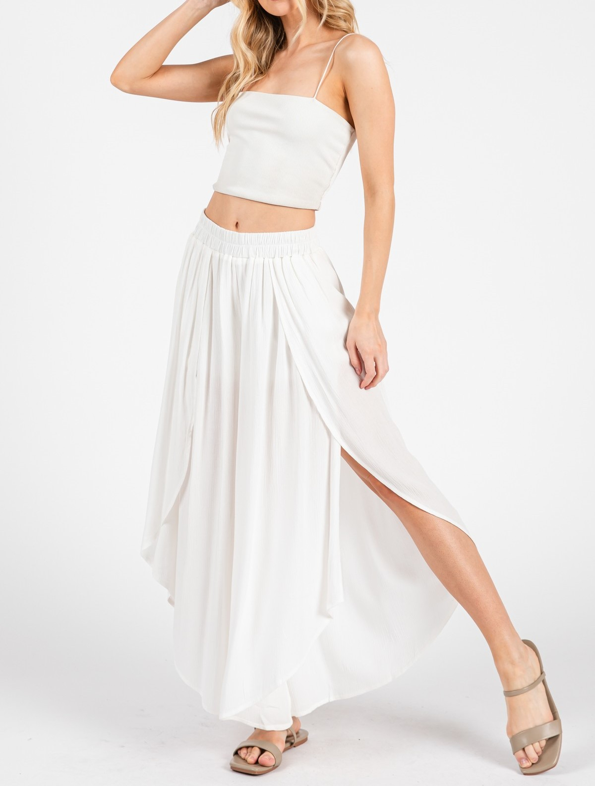 Pantalon Overlap Front Slit White – foto 5