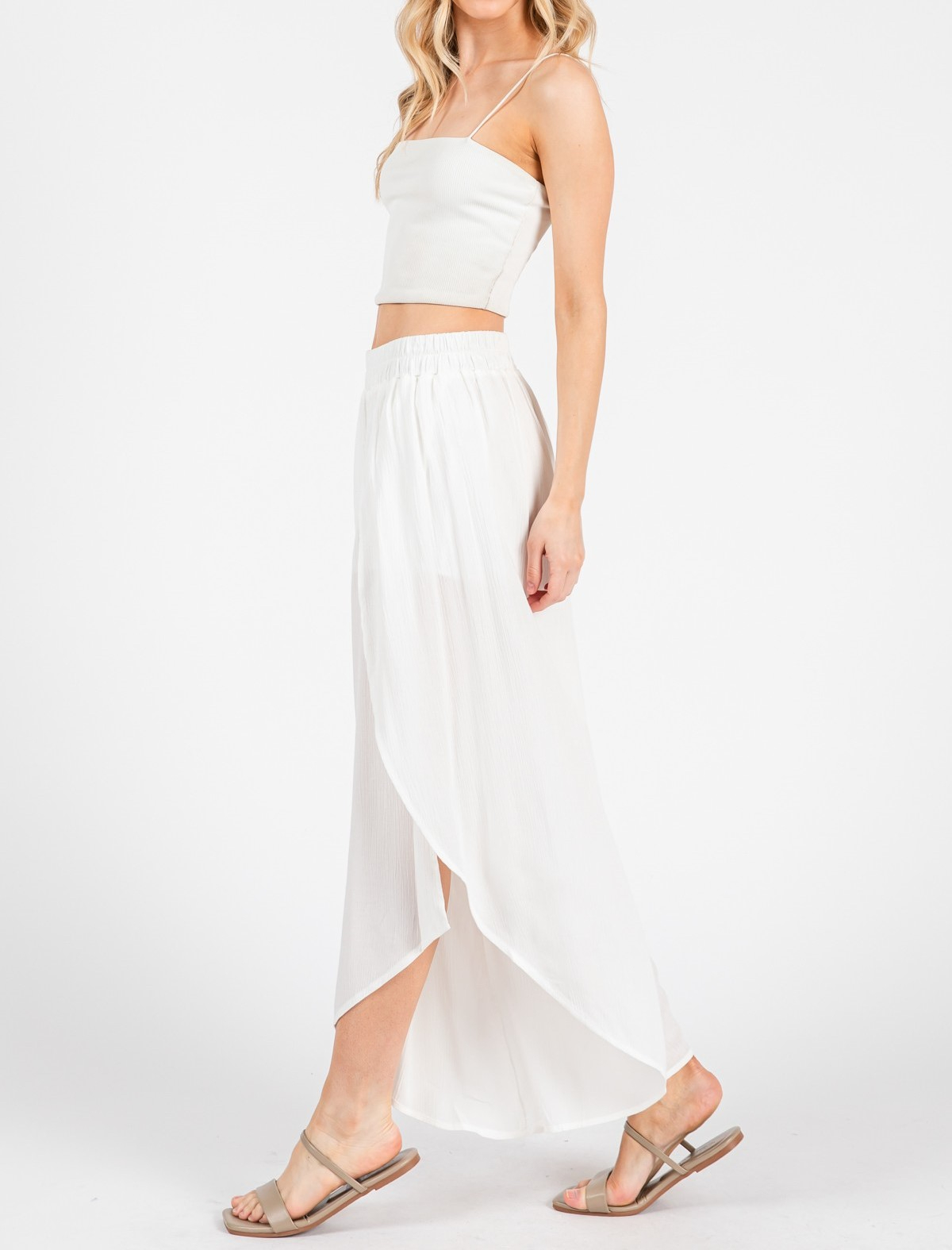 Pantalon Overlap Front Slit White – foto 6