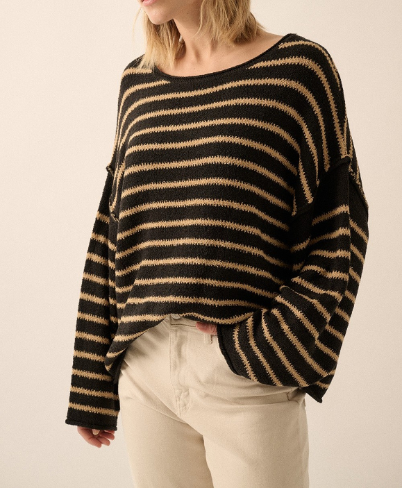 Sweater Oversized Striped Textured Black-Sand
