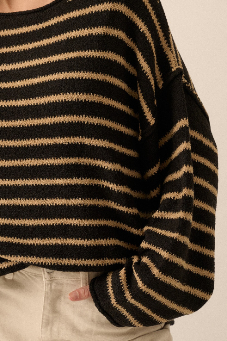 Sweater Oversized Striped Textured Black-Sand