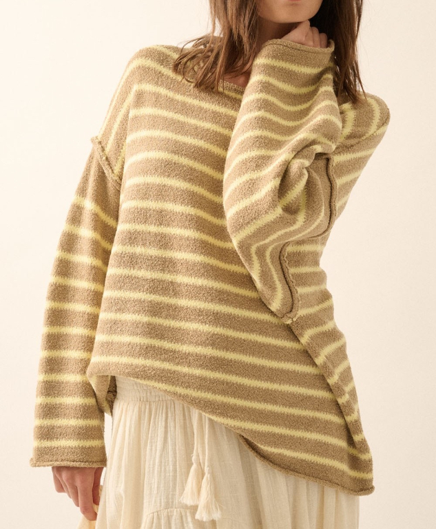 Sweater Oversized Striped Textured  Sand-Butter