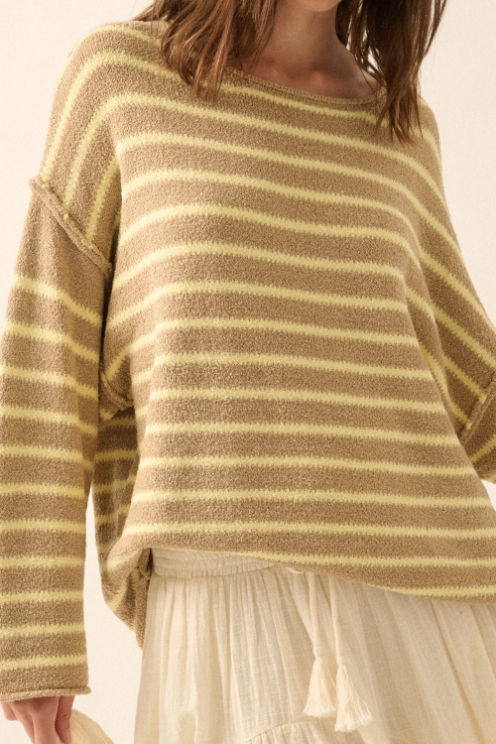 Sweater Oversized Striped Textured  Sand-Butter