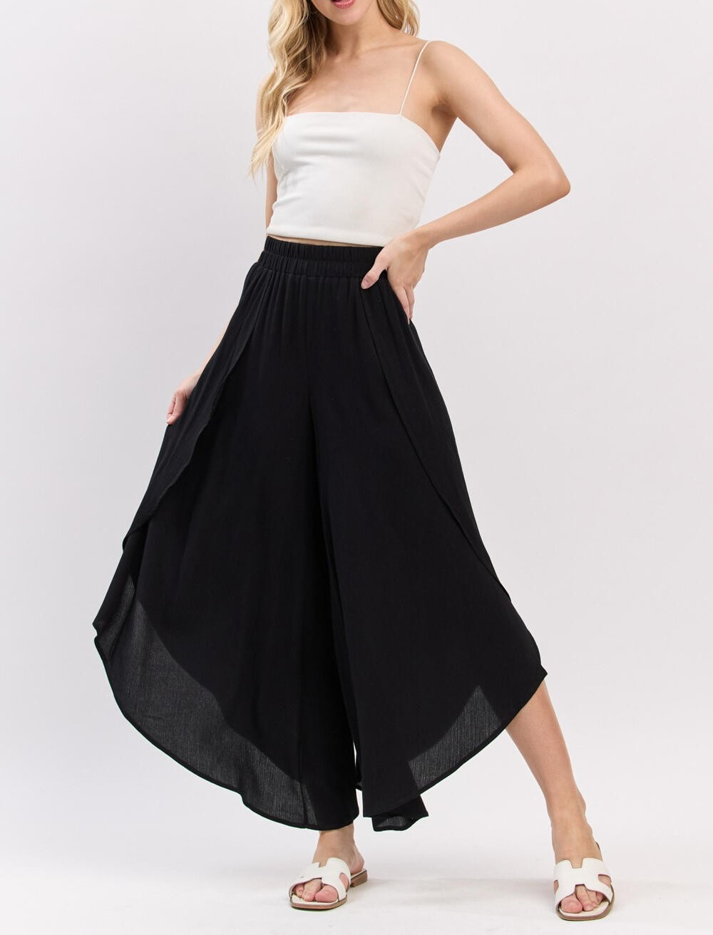 Pantalon Overlap Front Split Wide Black – foto 1