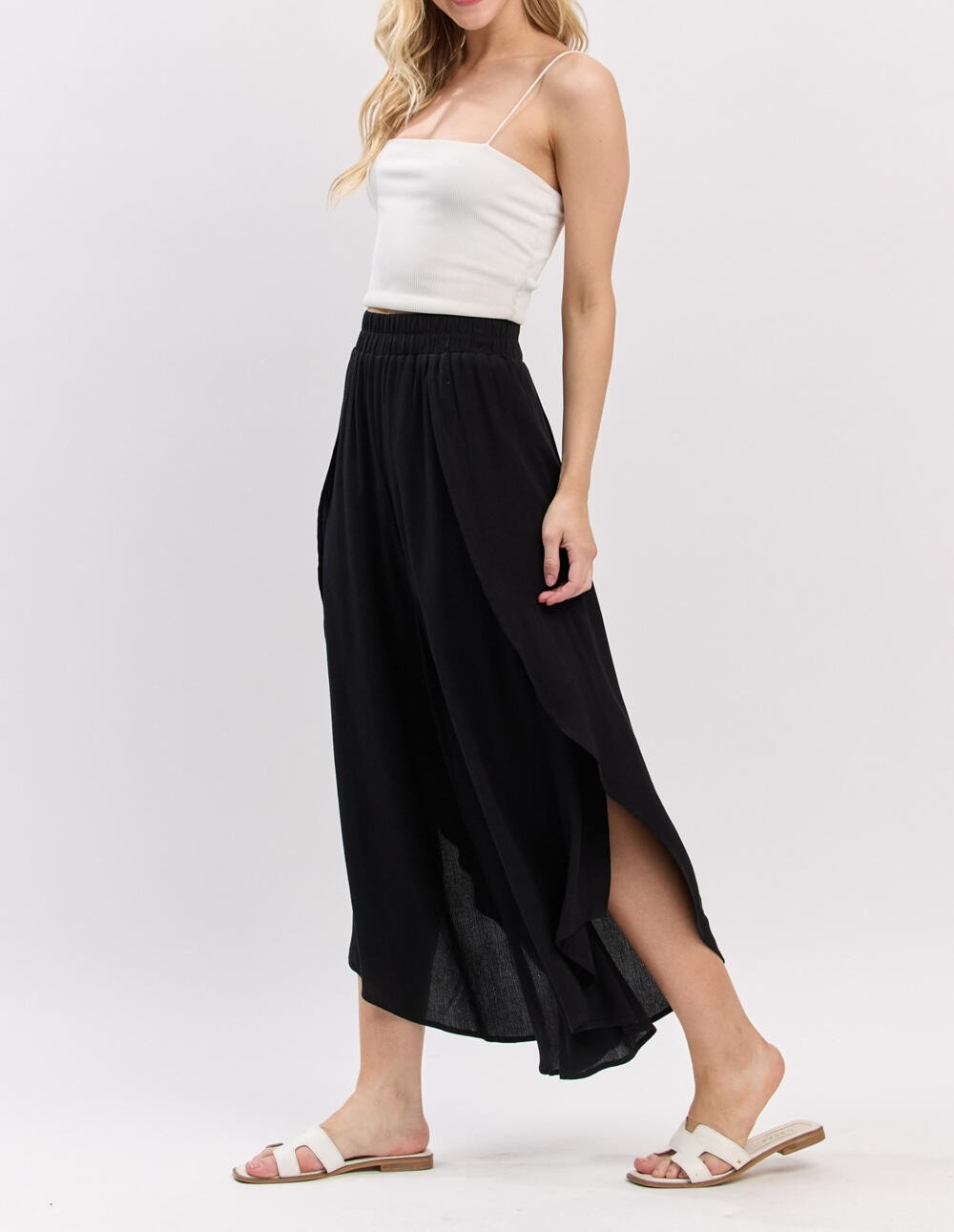 Pantalon Overlap Front Split Wide Black – foto 3