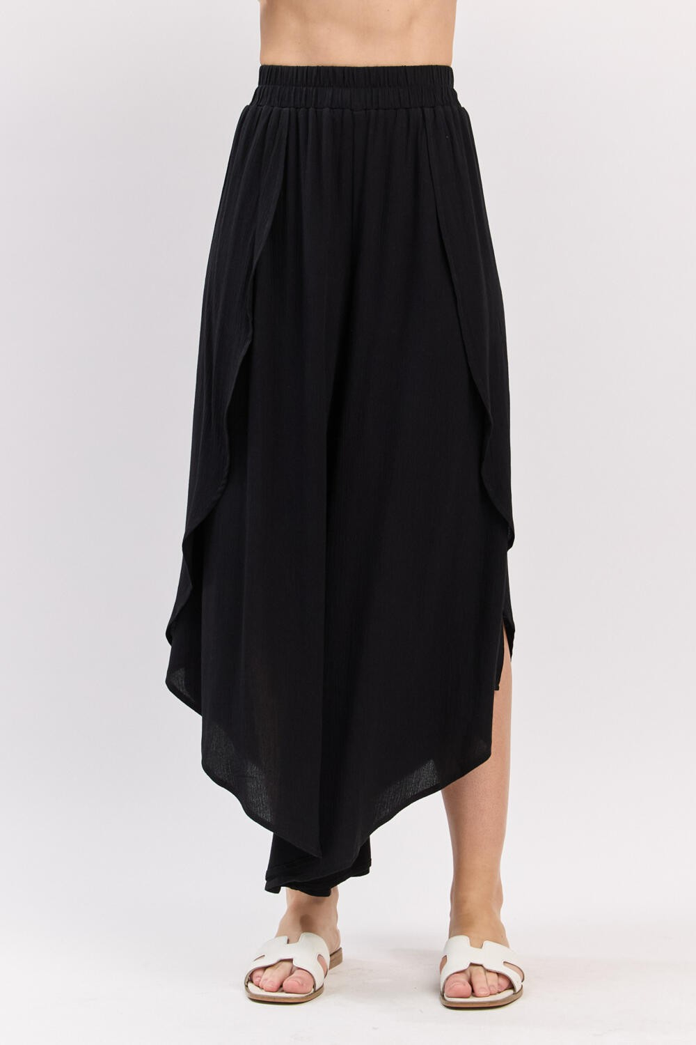 Pantalon Overlap Front Split Wide Black – foto 4