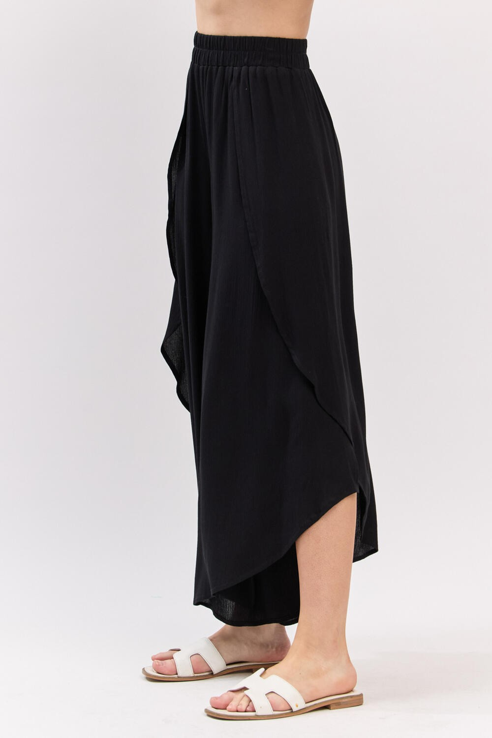 Pantalon Overlap Front Split Wide Black – foto 5