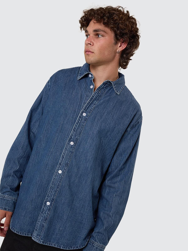 Camisa Thrills M/L Canyon Oversize Denim Vanish Mid Blue – foto 5