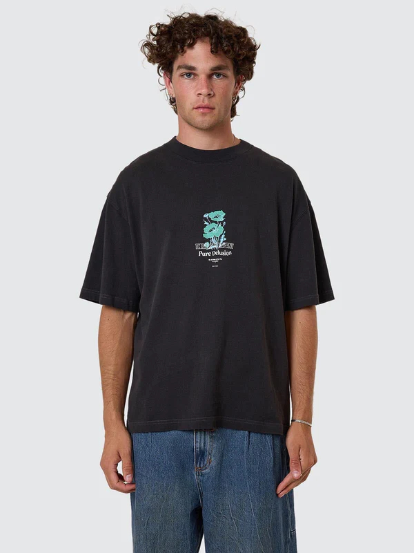 Camiseta Thrills Pure Delusion Box Oversize Cropped Faded Black – foto 1