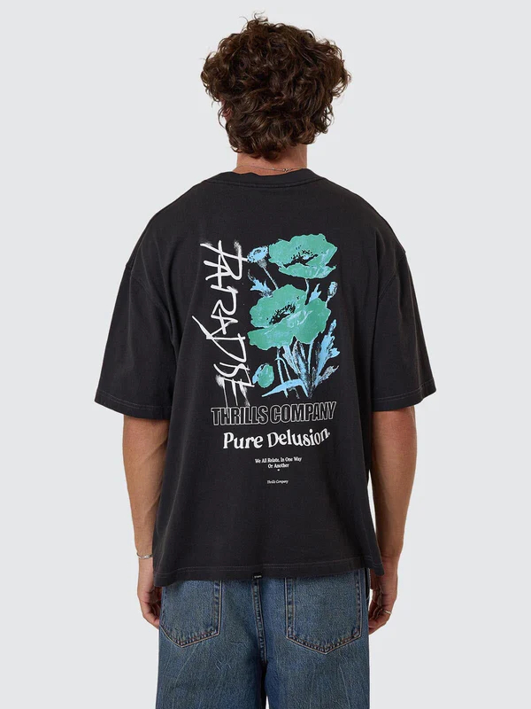 Camiseta Thrills Pure Delusion Box Oversize Cropped Faded Black – foto 2