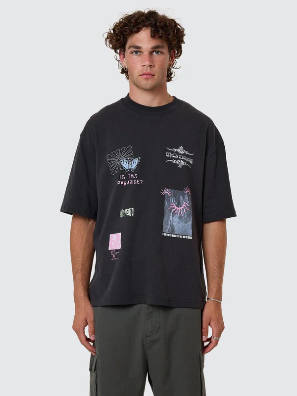 Camiseta Thrills Transmission Box Oversize Cropped Washed Black – foto 1