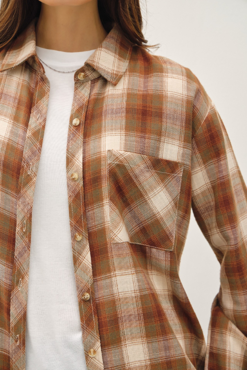 Blusa Oversized Flannel Plaid Brown – foto 6