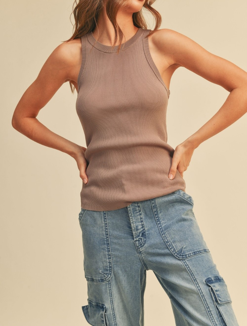 Blusa Classic Ribbed Halter Mocca – foto 4