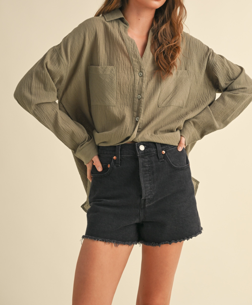 Blusa Buttondown Oversized  Olive