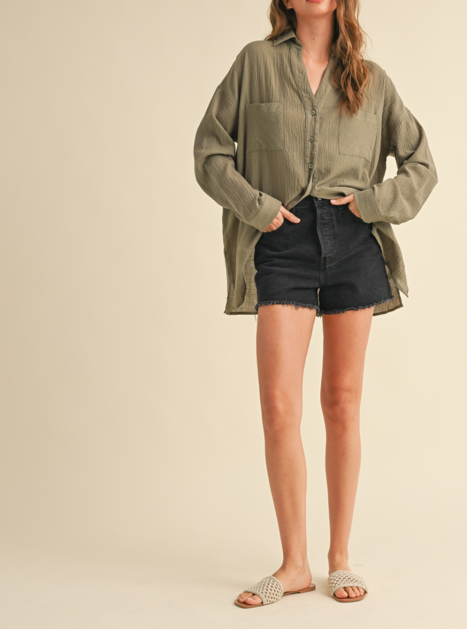 Blusa Buttondown Oversized Olive – foto 4