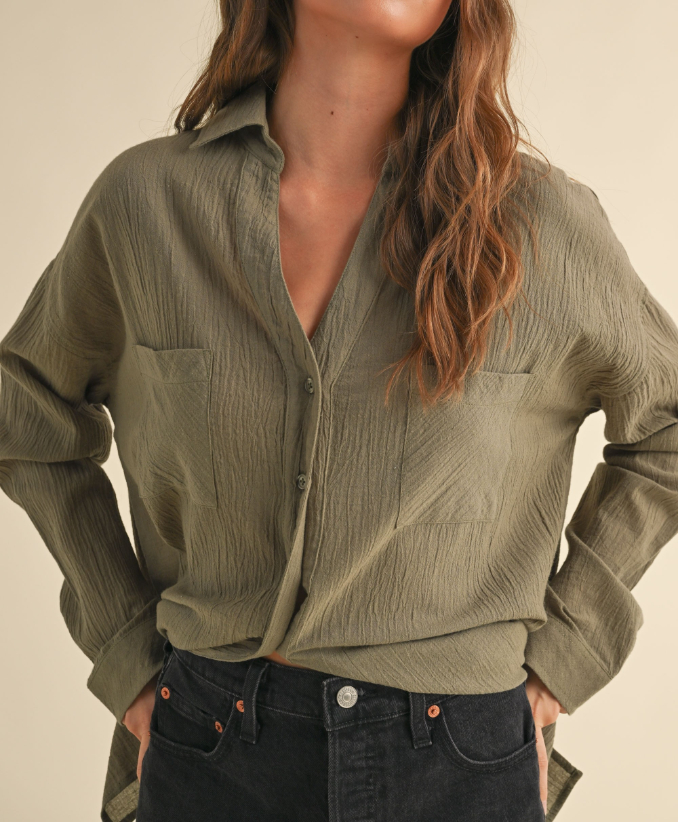 Blusa Buttondown Oversized Olive – foto 5