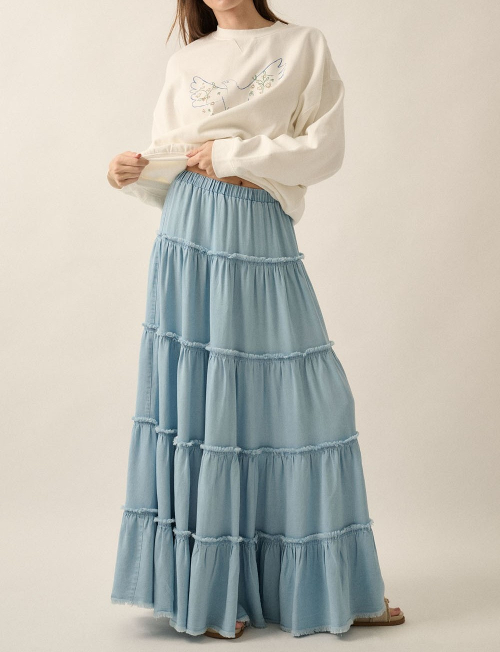 Enagua Raw-edge Tiered Ruffle Denim – foto 1