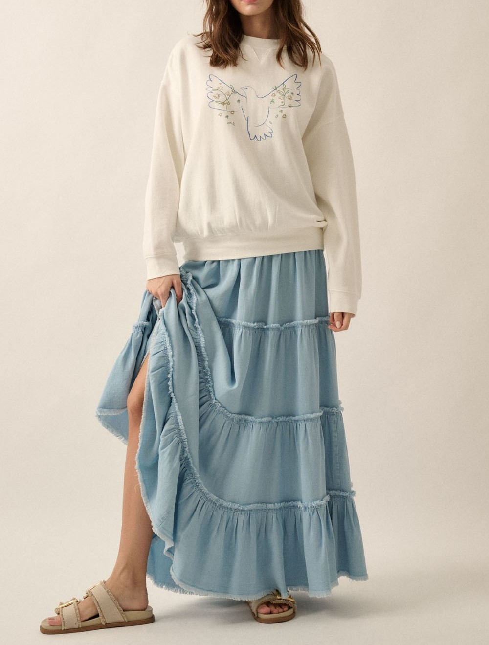 Enagua Raw-edge Tiered Ruffle Denim – foto 2